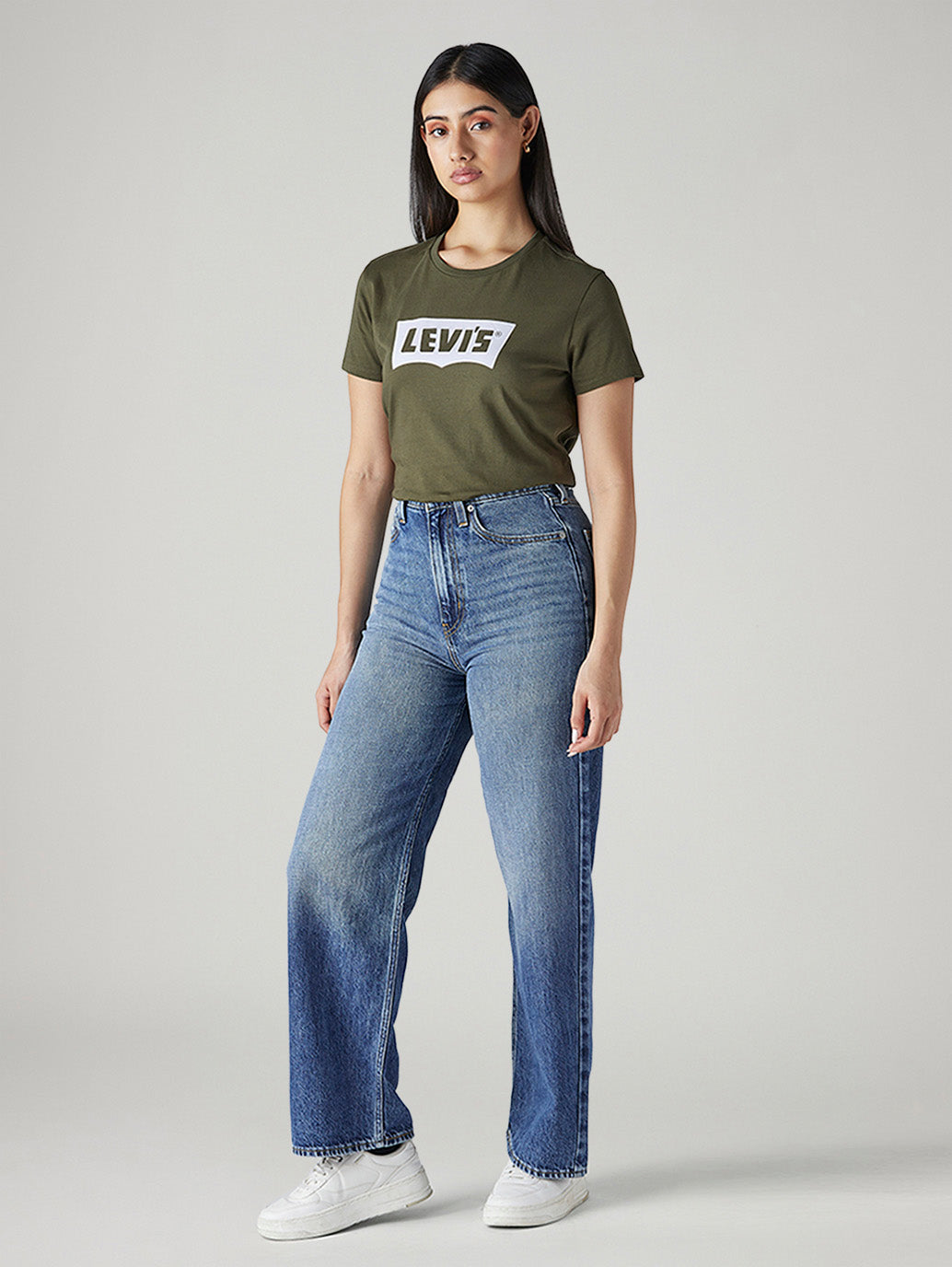 Women's Blue Loose Fit High Rise Jeans - Side View