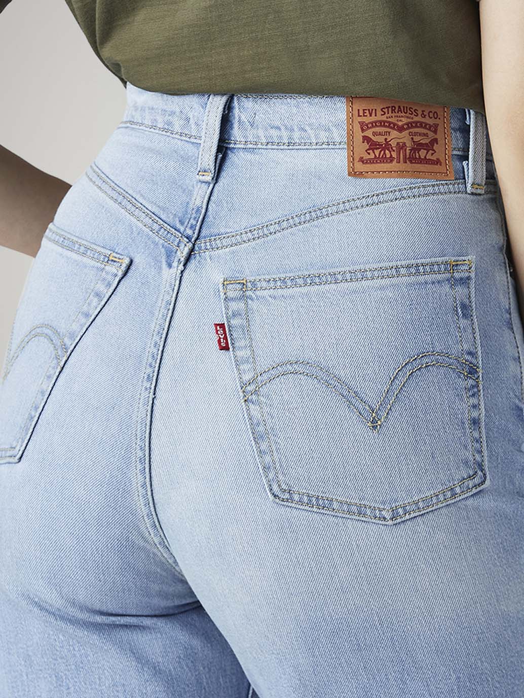 Women's Light Blue Loose Fit High Rise Jeans - Detail View
