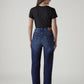 Women's Dark Indigo Loose Fit High Rise Jeans - Back View