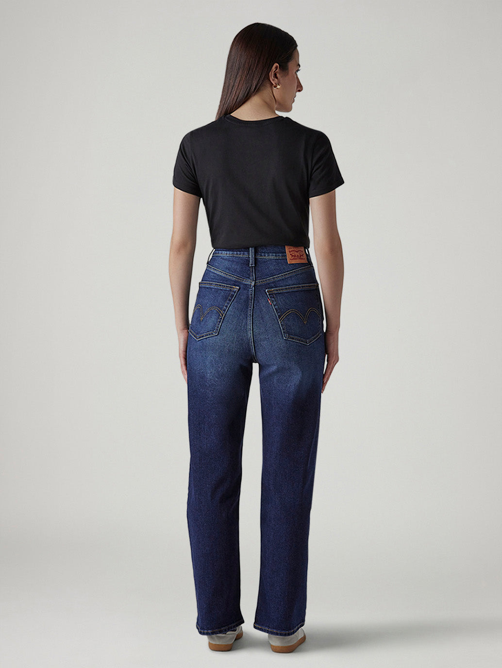 Women's Dark Indigo Loose Fit High Rise Jeans - Back View