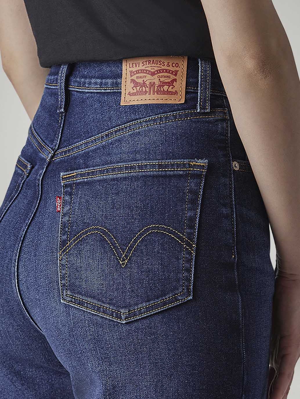 Women's Dark Indigo Loose Fit High Rise Jeans - Detail View