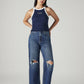 Women's Dark Indigo Loose Fit High Rise Jeans - Styleshot View