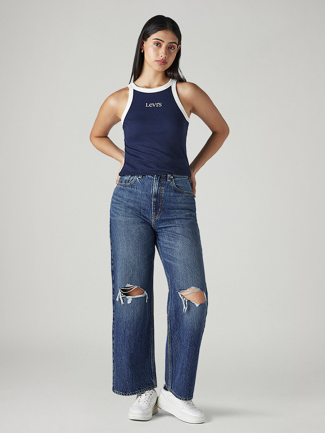 Women's Dark Indigo Loose Fit High Rise Jeans