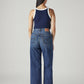Women's Dark Indigo Loose Fit High Rise Jeans - Back View