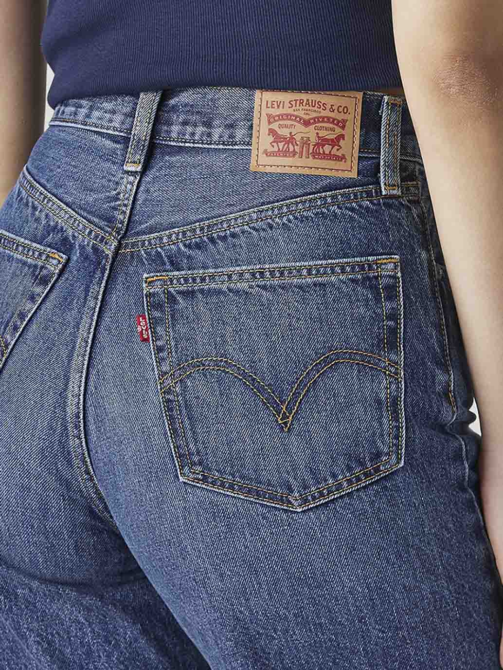 Women's Dark Indigo Loose Fit High Rise Jeans - Detail View