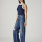 Women's Dark Indigo Loose Fit High Rise Jeans - Side View