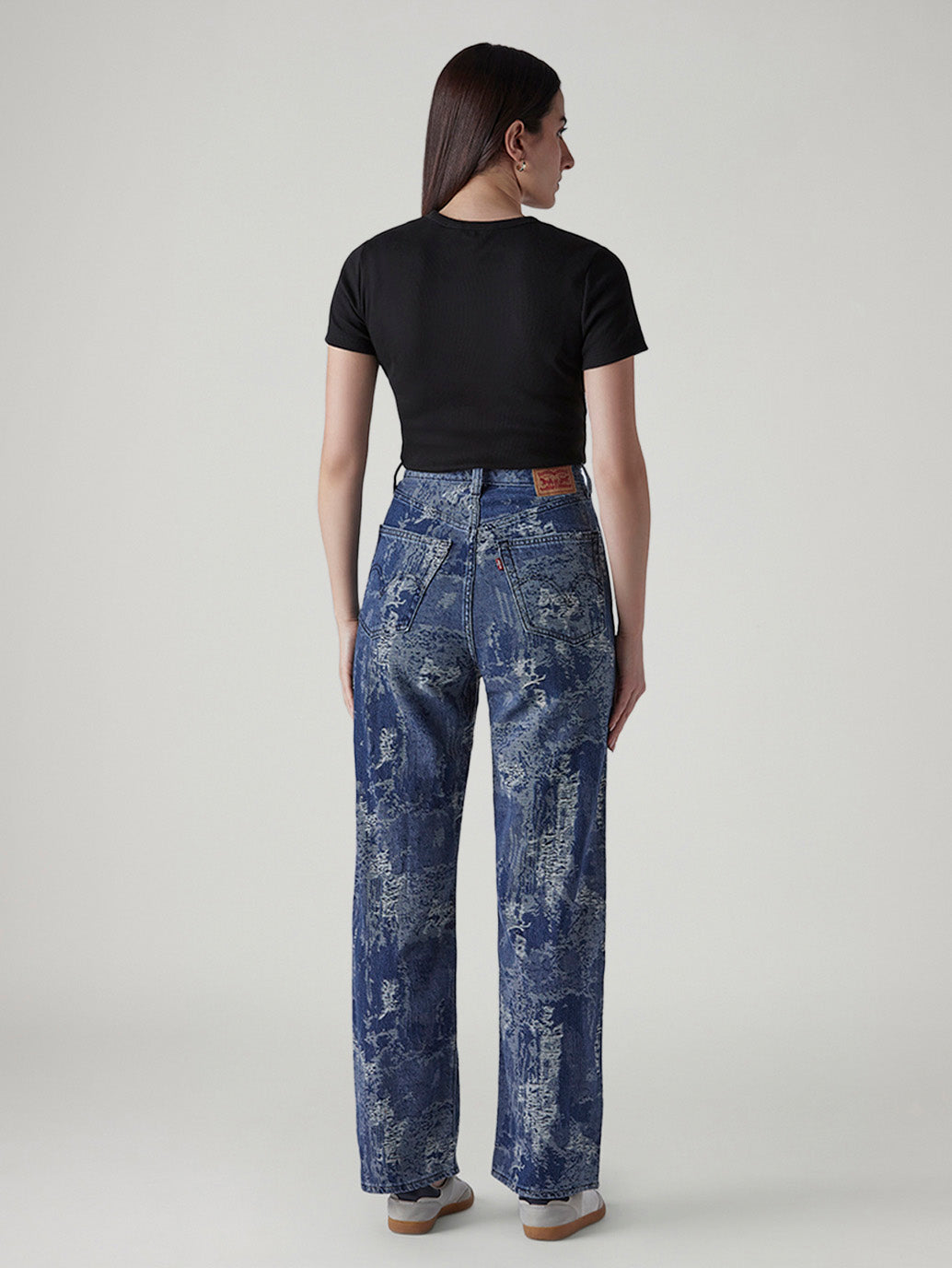 Women's Blue Loose Fit High Rise Jeans - Back View