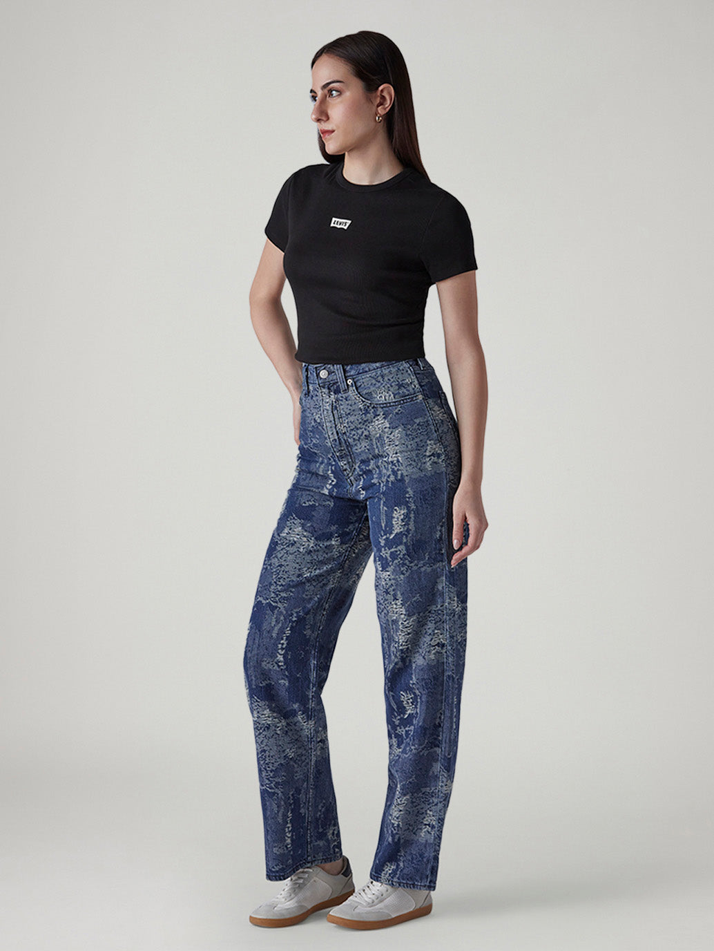 Women's Blue Loose Fit High Rise Jeans - Side View