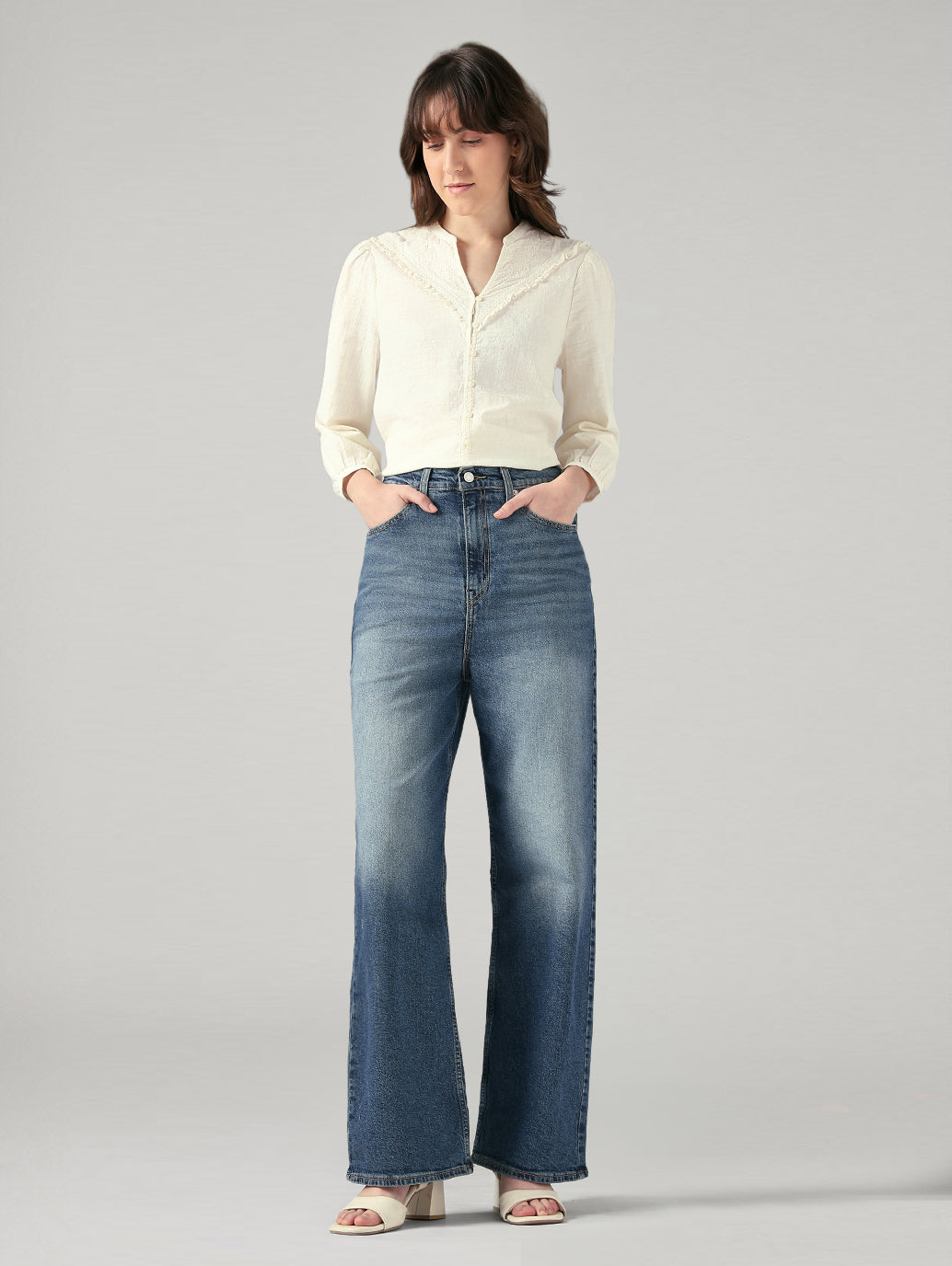 Women's Blue Loose Fit High Rise Jeans - Styleshot View