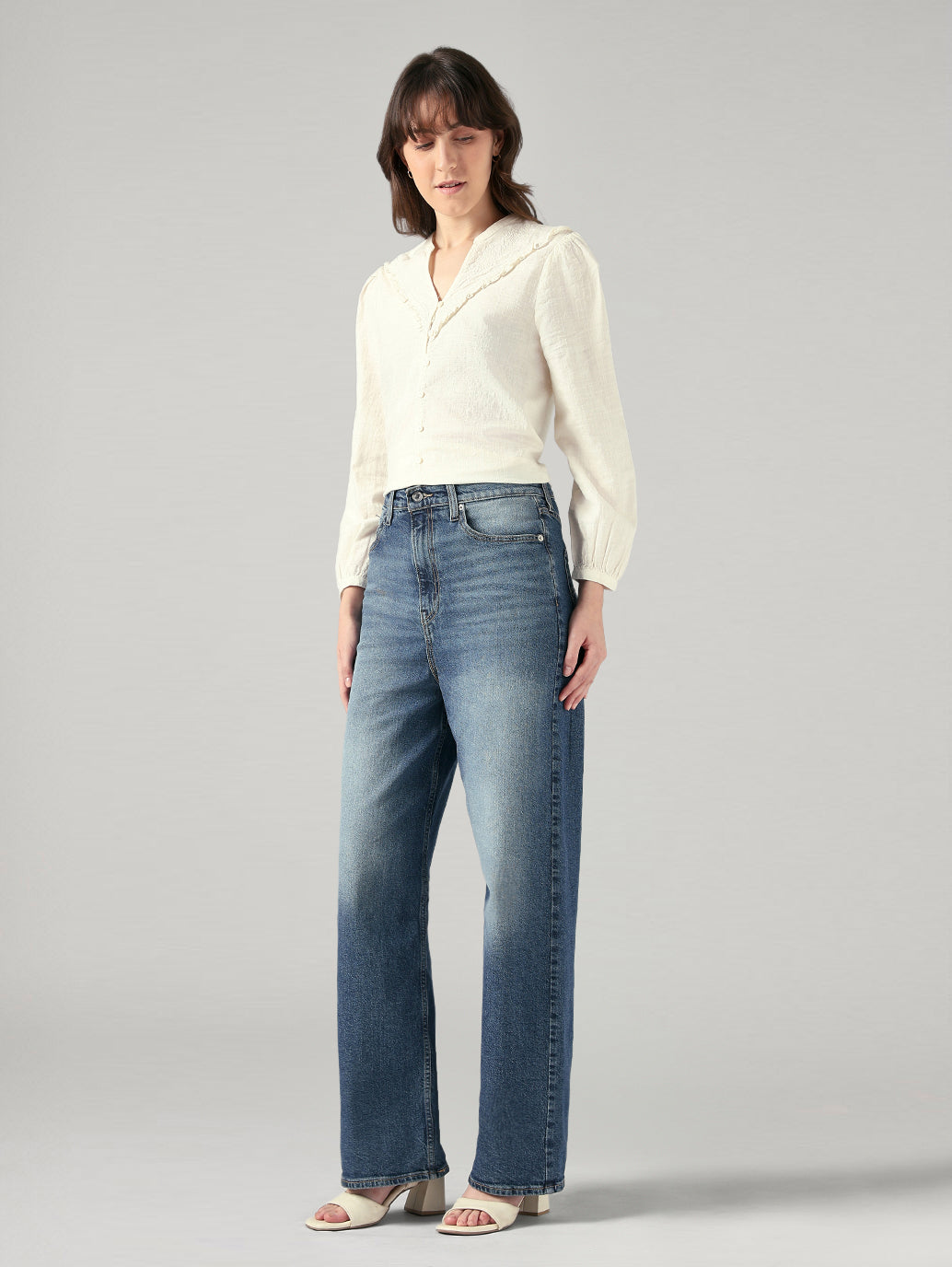 Women's Blue Loose Fit High Rise Jeans - SIde View