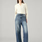Women's Blue Loose Fit High Rise Jeans - Front View