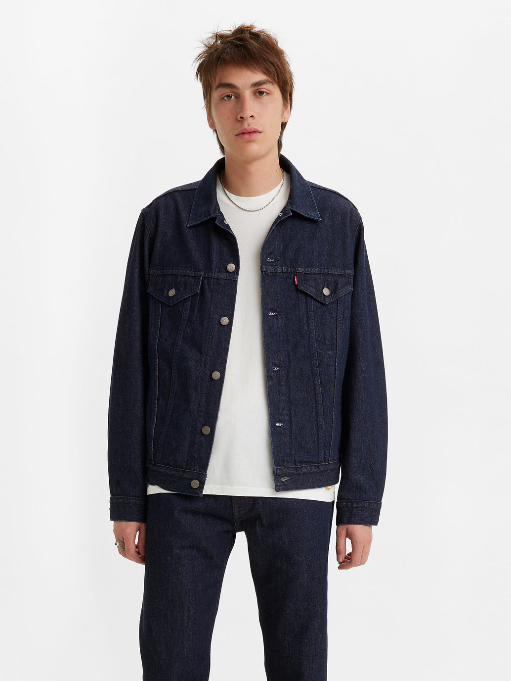 Men's Solid Navy Spread Collar Jacket