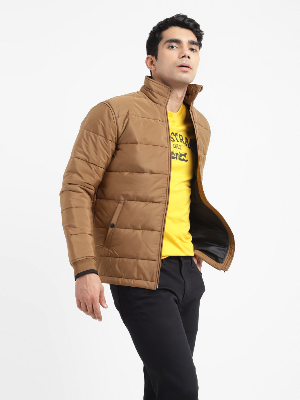Men's Solid High Neck Quilted Jacket - Main Image