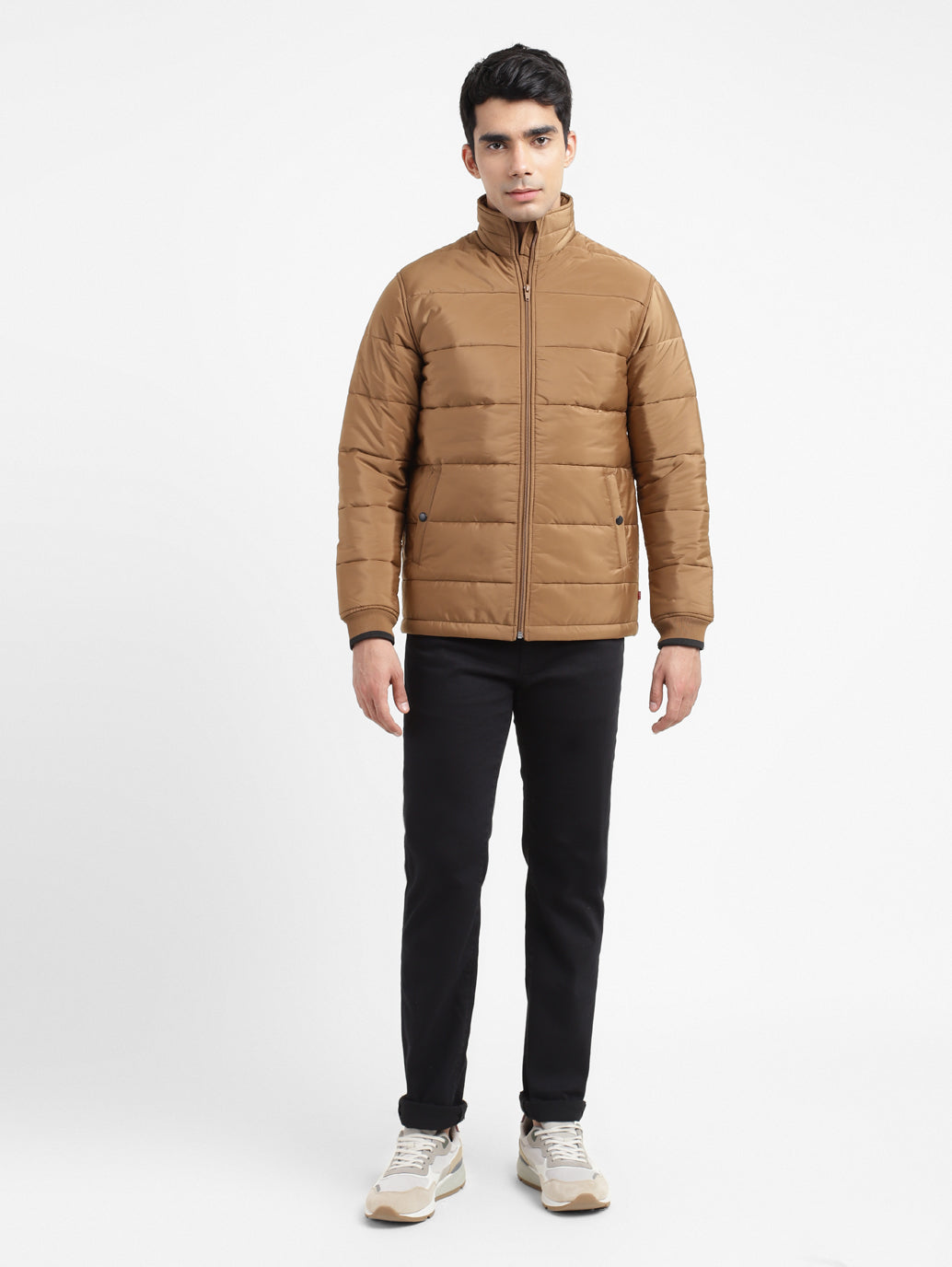 Men's Solid High Neck Quilted Jacket