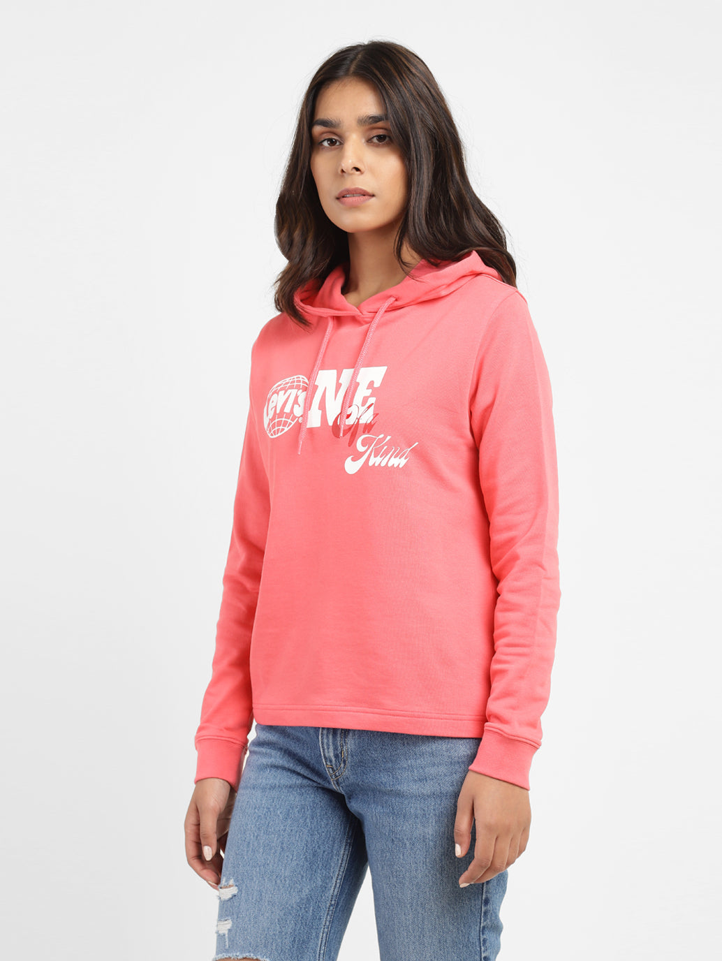 Women's Printed Pink Hooded Sweatshirt