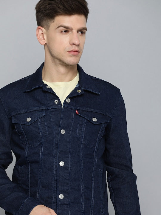 Men's Solid Spread Collar Denim Jacket
