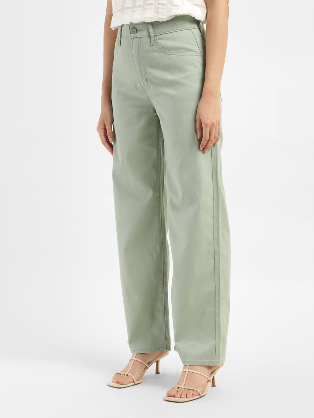 Women's High Rise Green Wide-leg Jeans