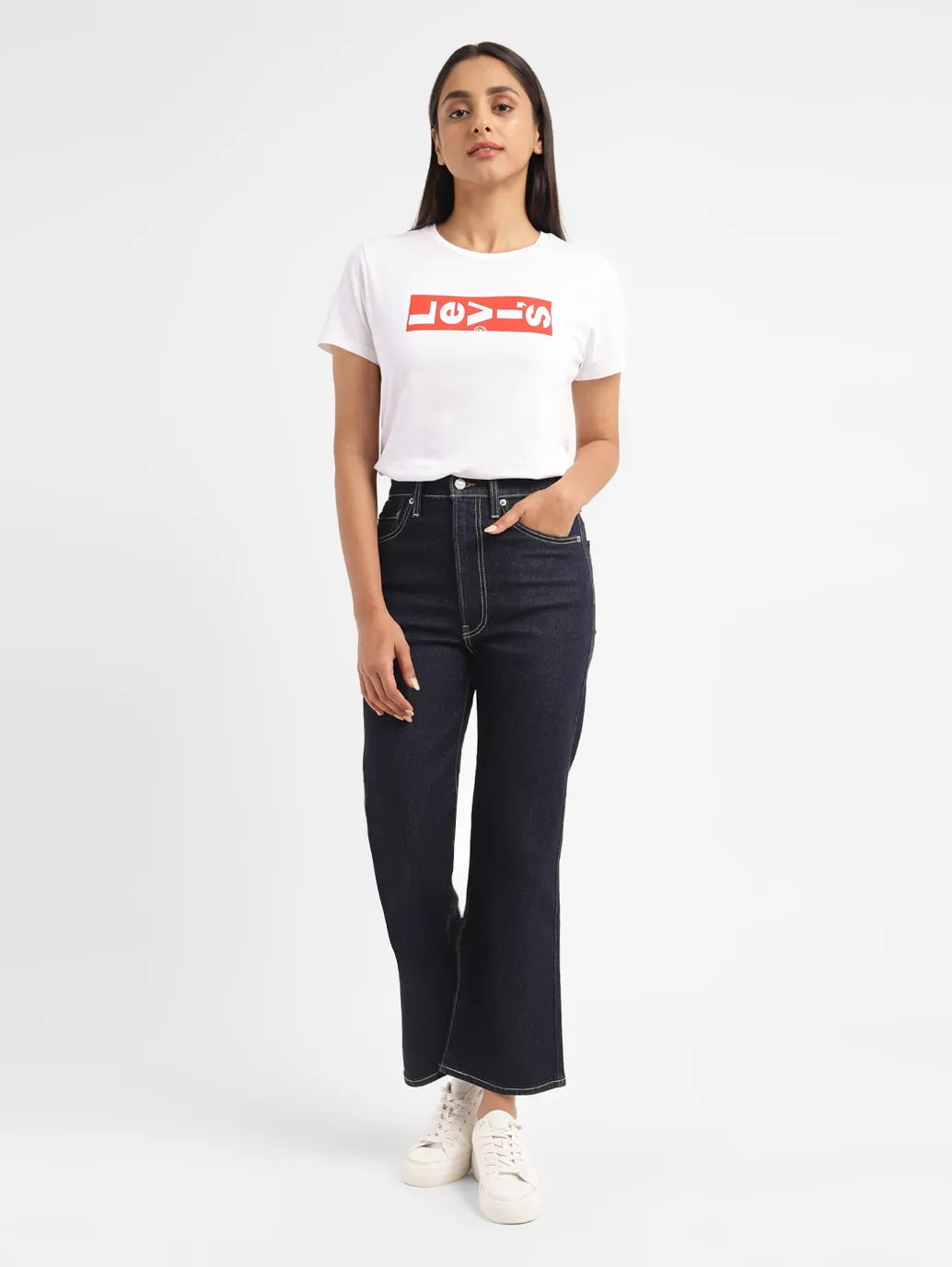 Women's Navy Blue Bootcut Fit High Rise Jeans