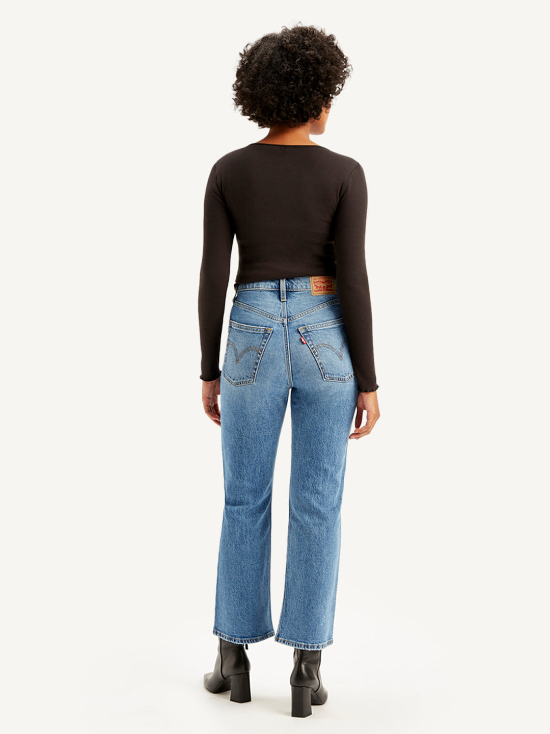 Women's Blue Ribcage Cropped Bootcut Fit High Rise Jeans - Back View