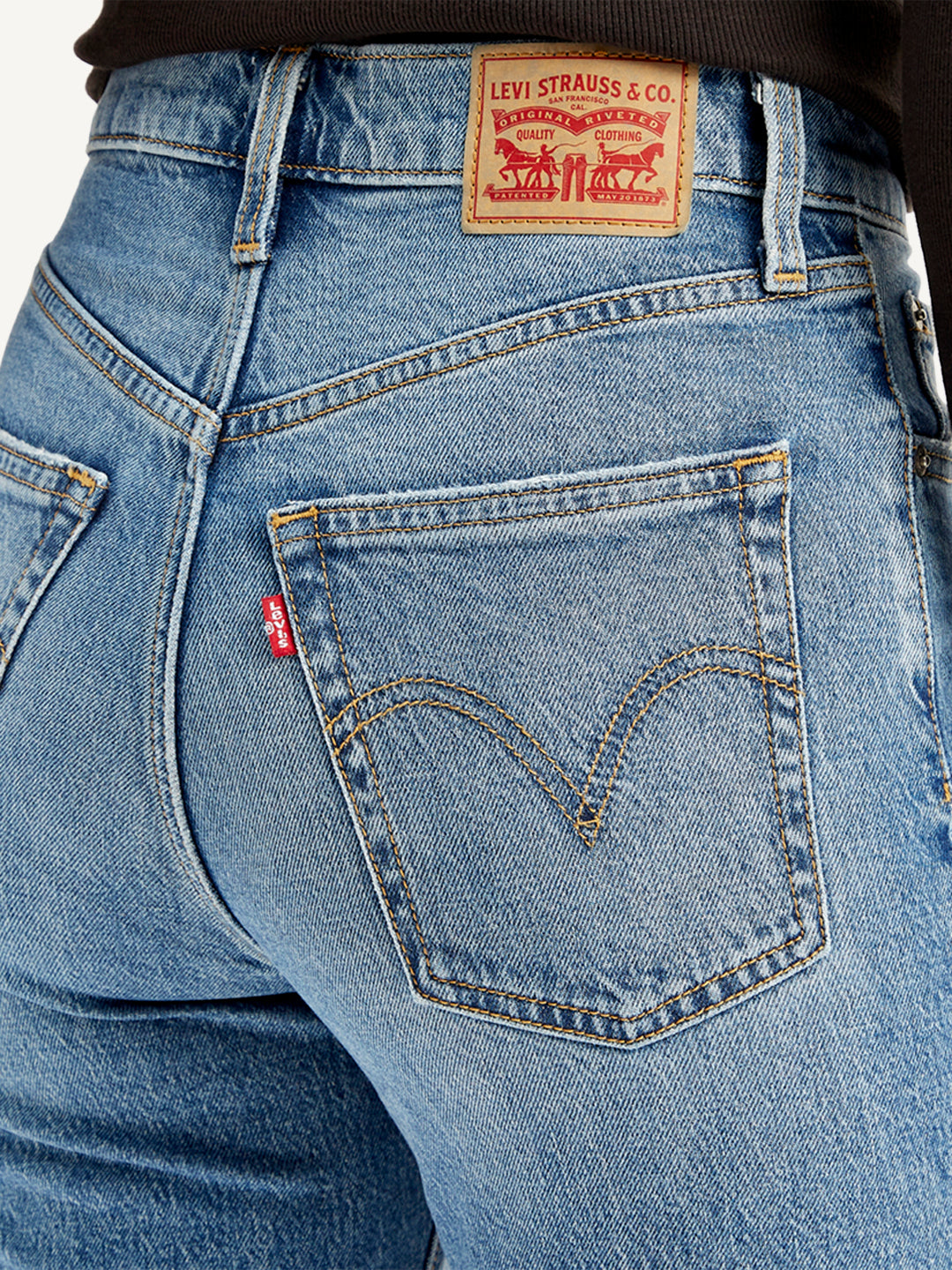 Women's Blue Ribcage Cropped Bootcut Fit High Rise Jeans - Detail View