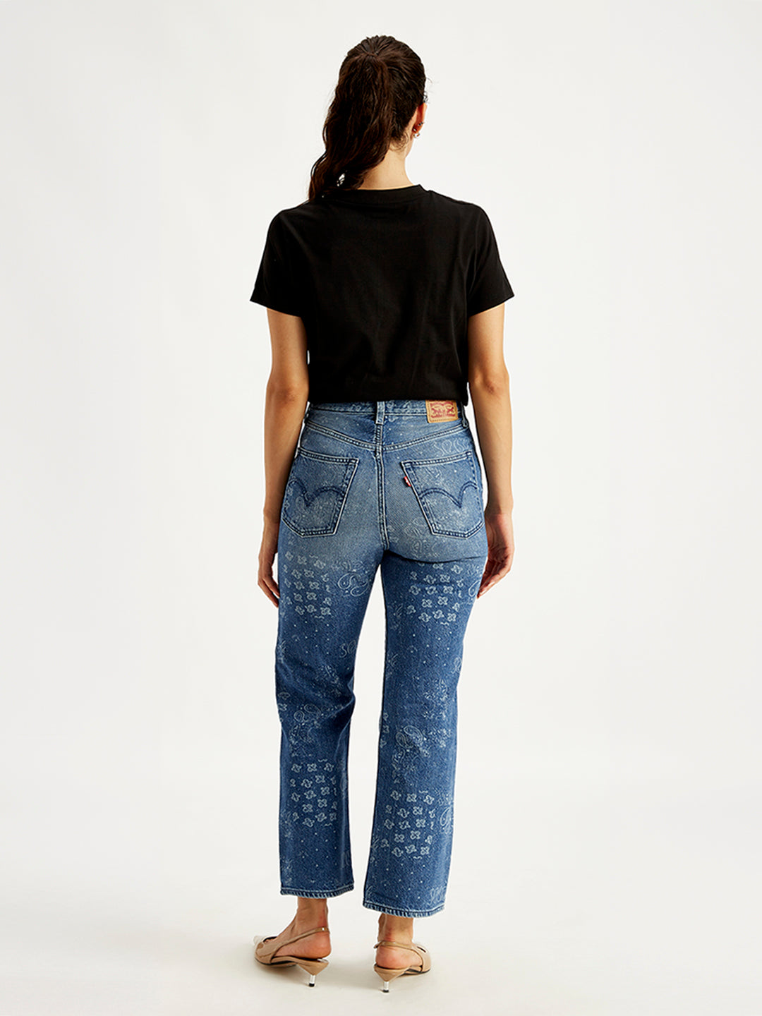 Women's High Rise Ribcage Crop Blue Bootcut Jeans