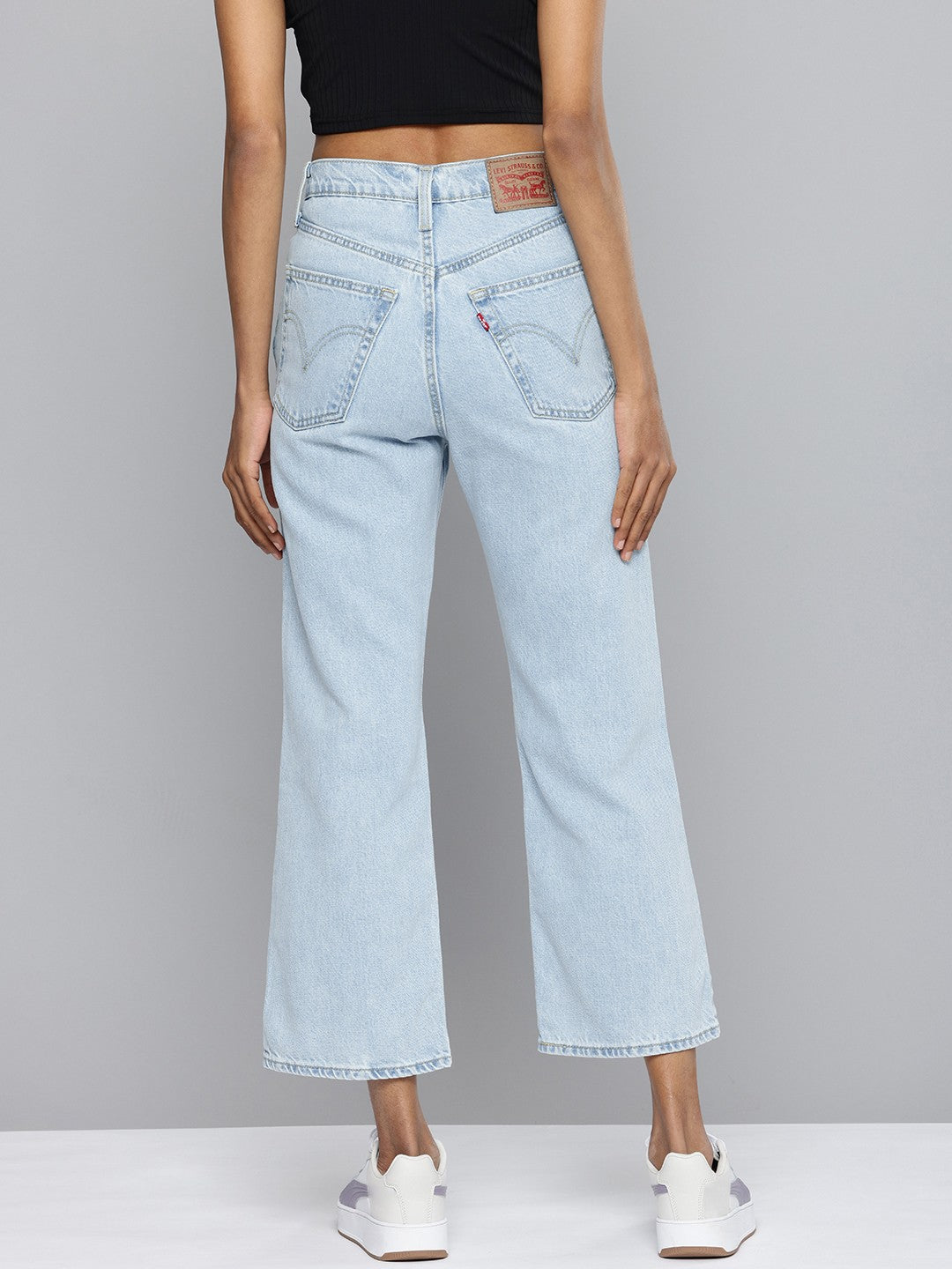 Women's Light Blue Ribcage Cropped Bootcut Fit High Rise Jeans - 3 View