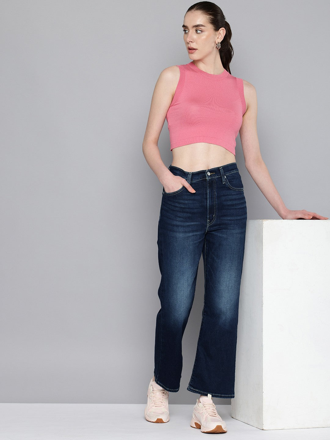 Women's Indigo Ribcage Cropped Bootcut Fit High Rise Jeans