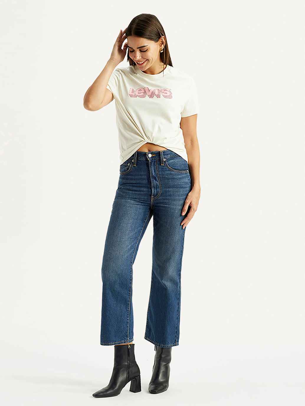 Women's Blue Ribcage Flared Fit High Rise Jeans - Styleshot View