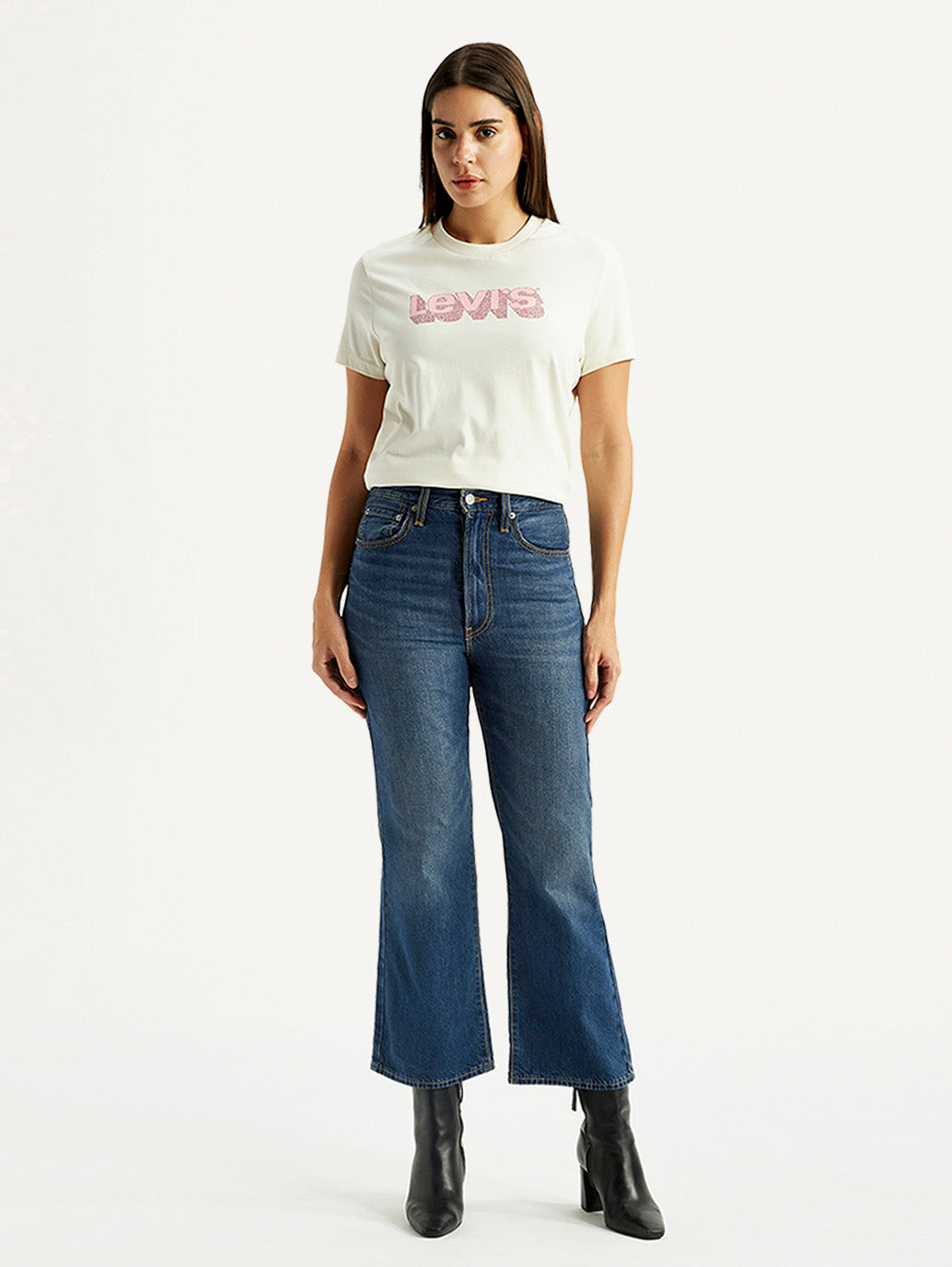 Women's Blue Ribcage Flared Fit High Rise Jeans - Front View