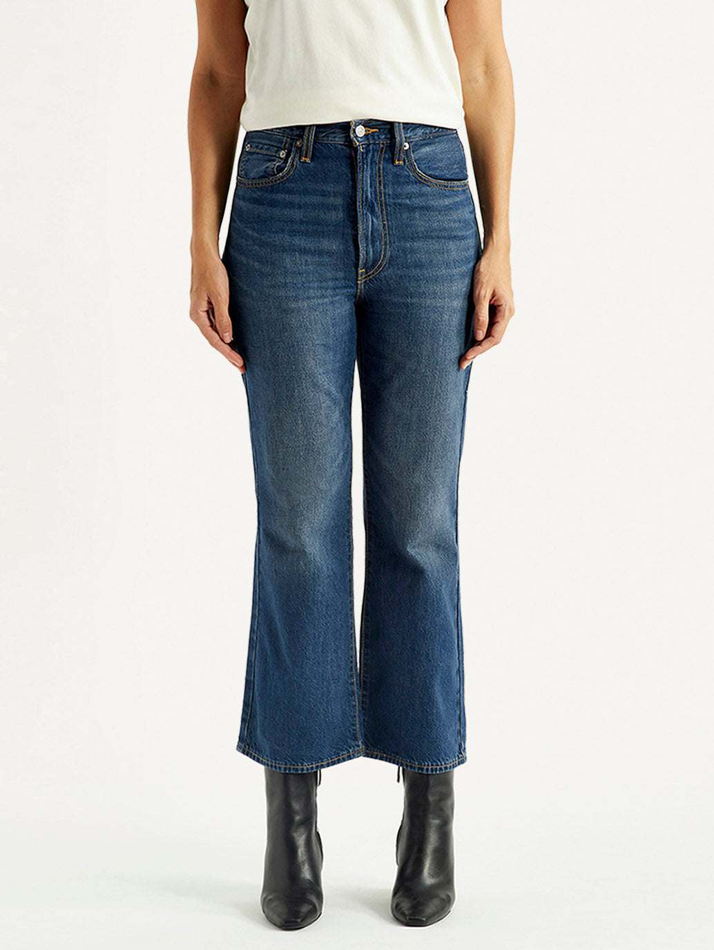 Women's Blue Ribcage Flared Fit High Rise Jeans - Front View