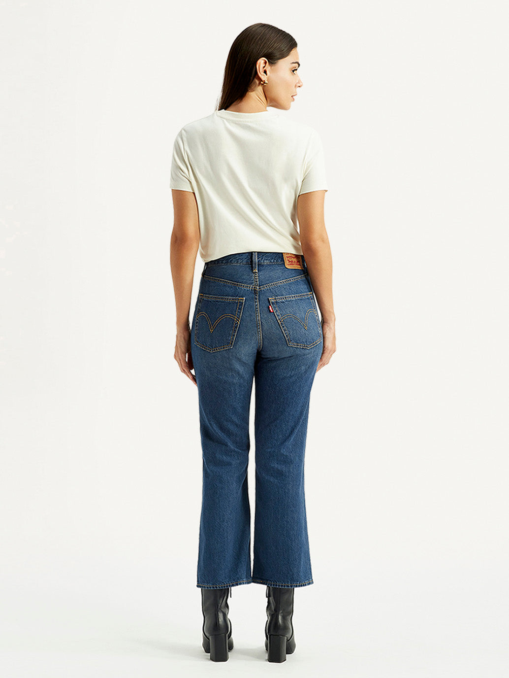 Women's Blue Ribcage Flared Fit High Rise Jeans - Back View