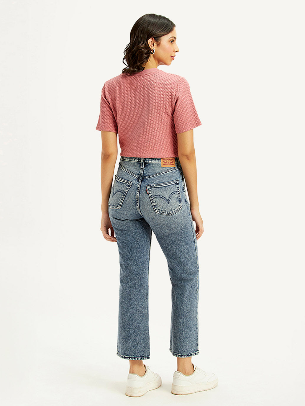 Women's Blue Ribcage Cropped Bootcut Fit High Rise Jeans - Back View