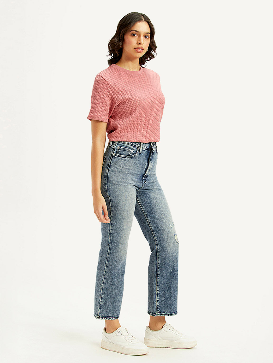 Women's Blue Ribcage Cropped Bootcut Fit High Rise Jeans - Side View