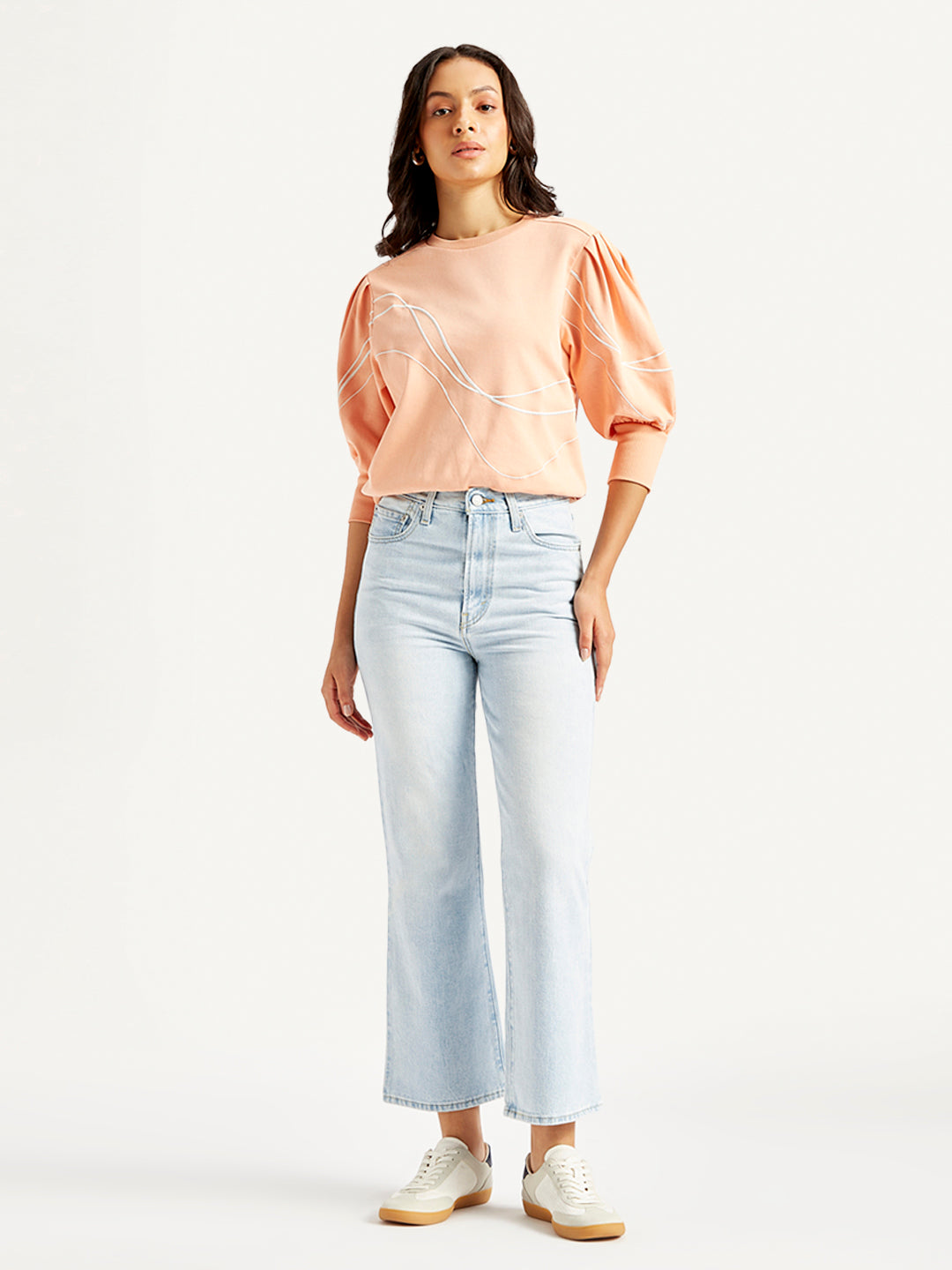 Women's Blue Ribcage Cropped Bootcut Fit High Rise Jeans