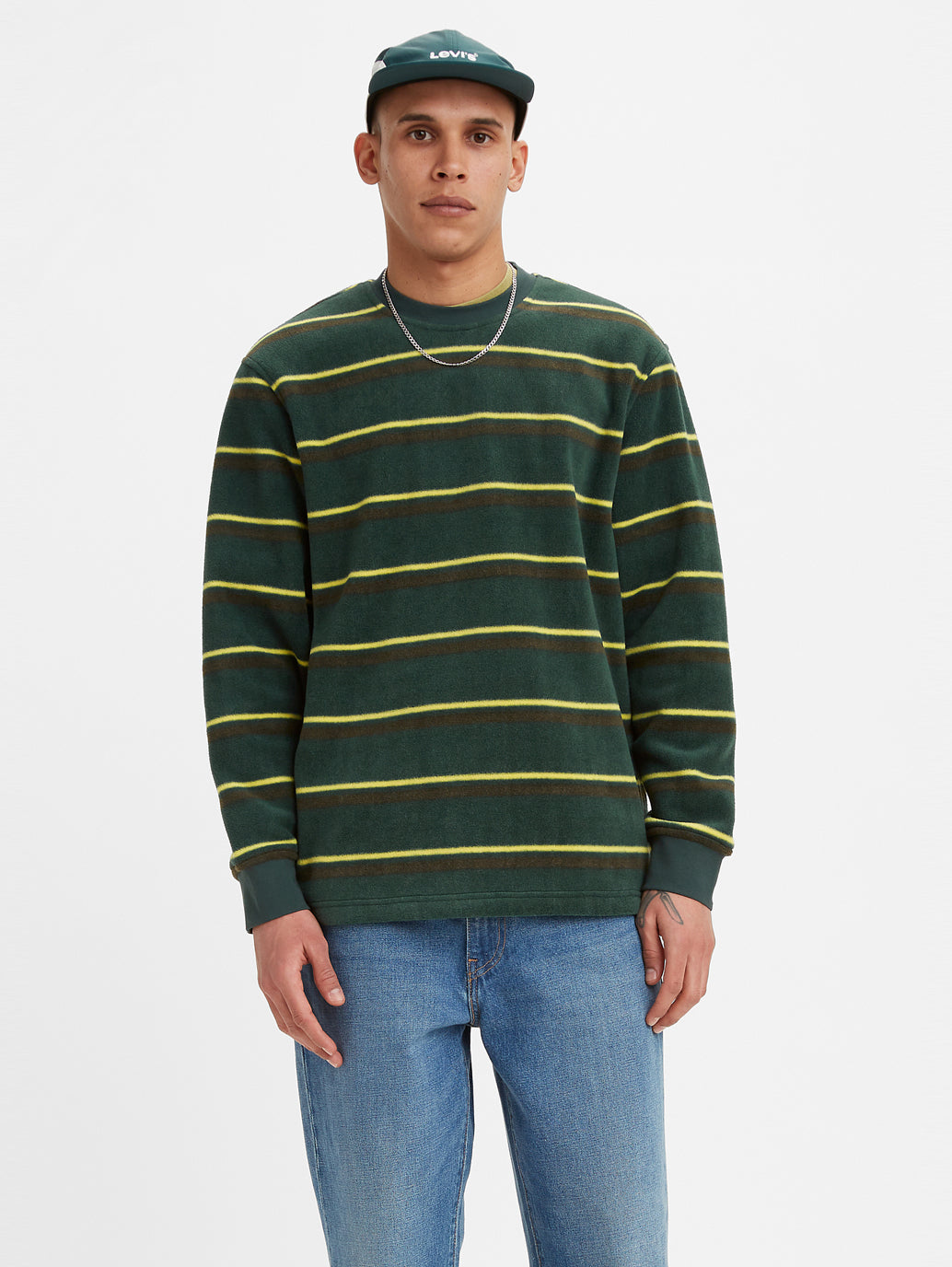 Men's Striped Crew Neck Sweatshirt Green