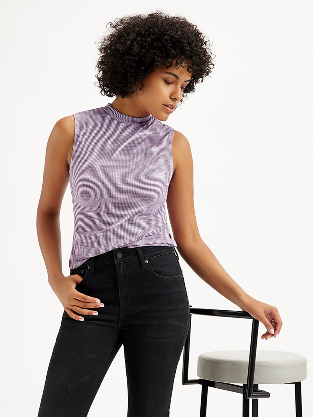 Women's Solid Lavender Band Neck Tank Top