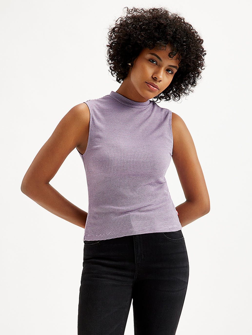 Women's Solid Lavender Band Neck Tank Top