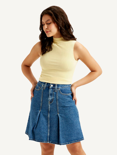 Women's Textured Yellow Collar Neck Top