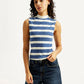 Women's Striped Blue Collar Neck Top - Styleshot View