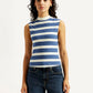 Women's Striped Blue Collar Neck Top - Front View