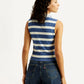 Women's Striped Blue Collar Neck Top - Back View