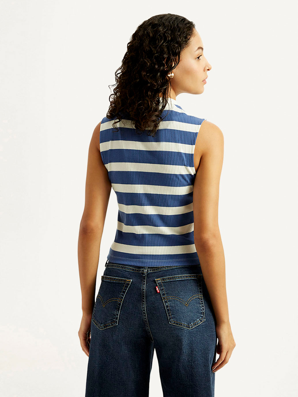 Women's Striped Blue Collar Neck Top - Back View