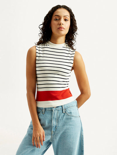 levi's Women's Striped Off White Collar Neck Top-picture-11