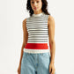 Women's Striped Off White Collar Neck Top - Front View