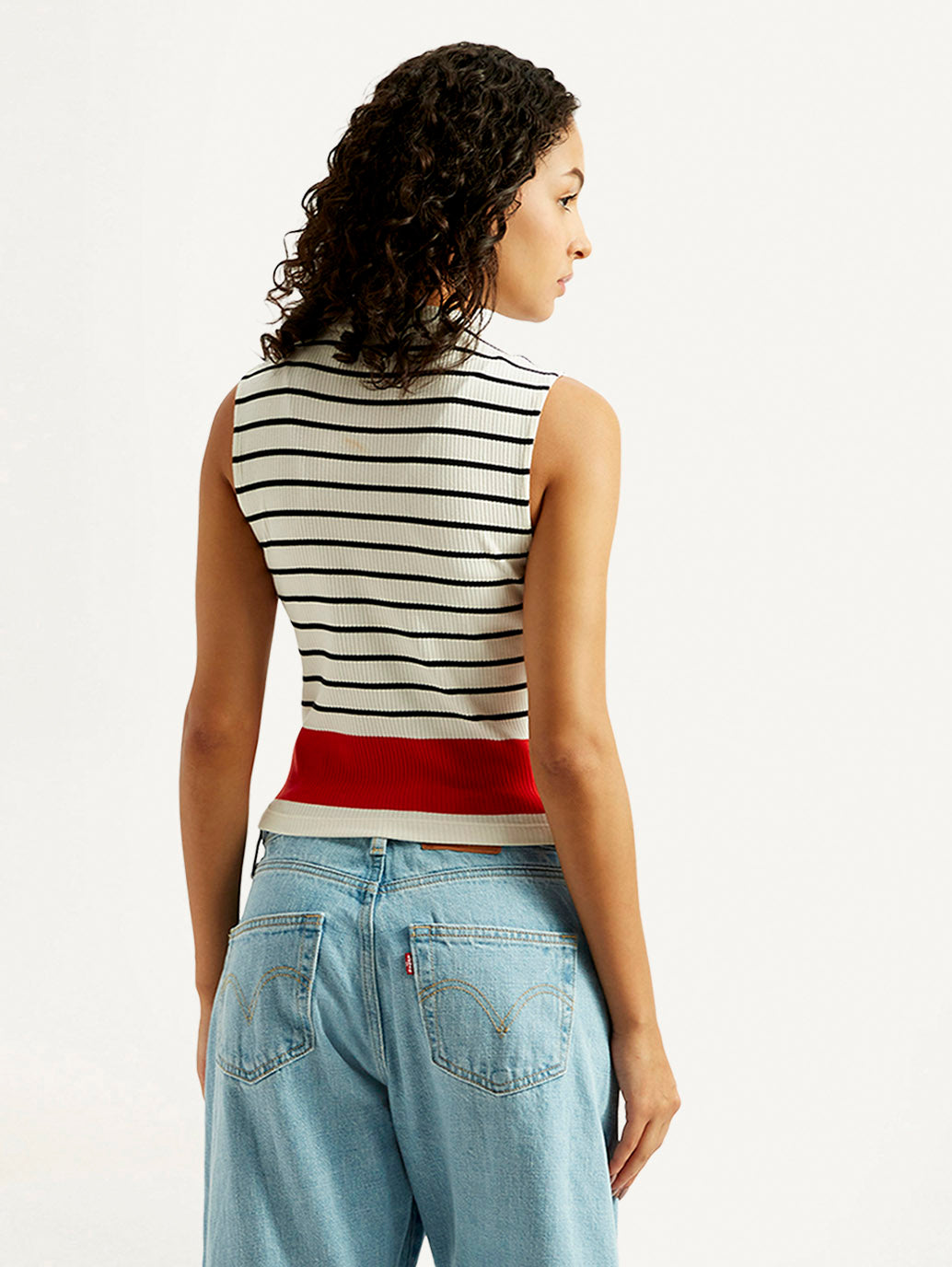 Women's Striped Off White Collar Neck Top - Back View
