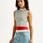 Women's Striped Off White Collar Neck Top - Side View