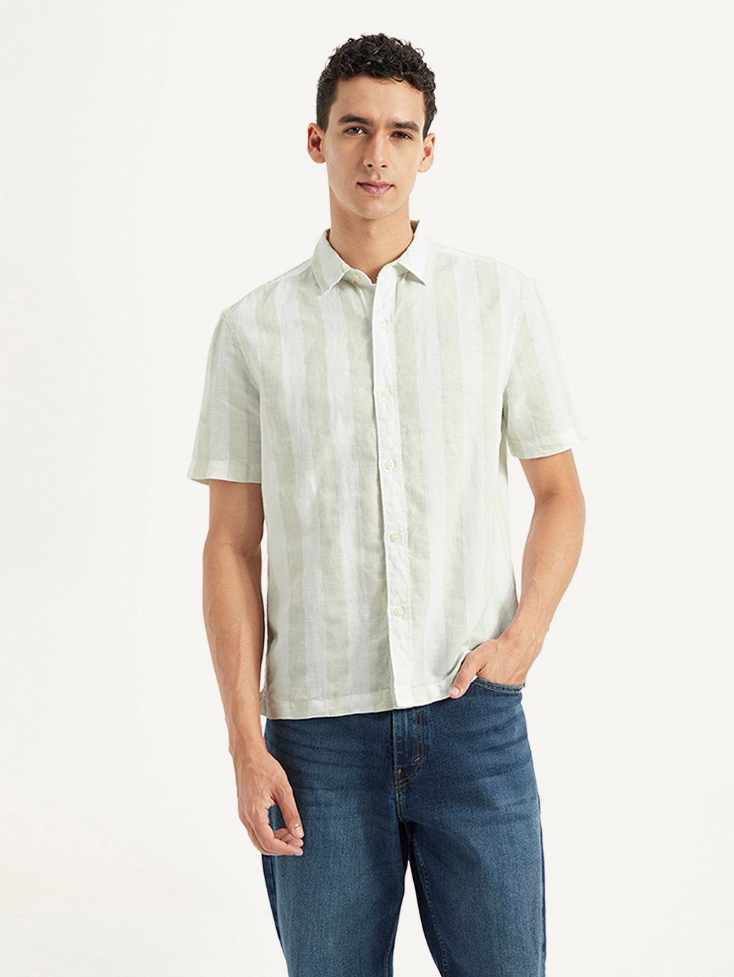 Men's Striped Relaxed Fit Shirt - Front View
