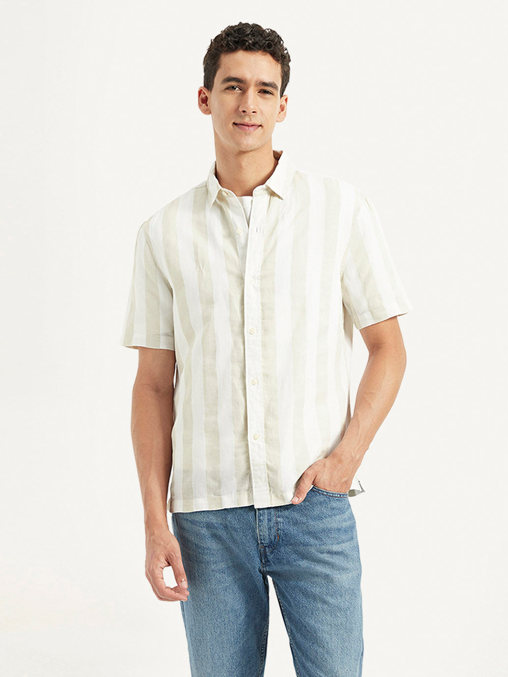 Men's Striped Relaxed Fit Shirt - Front View
