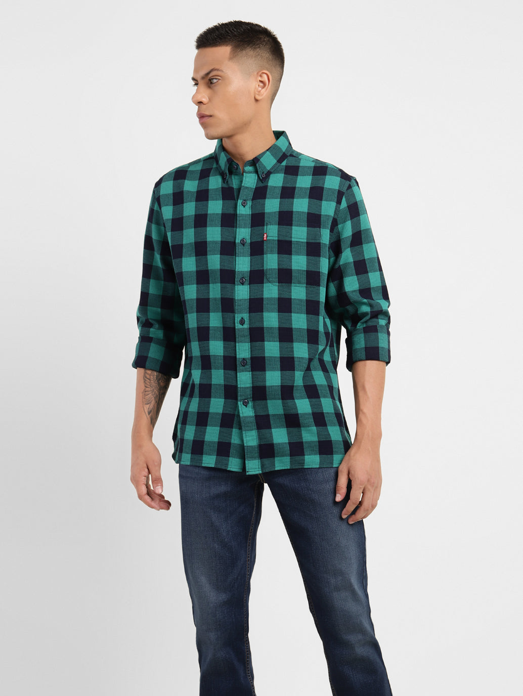 Men's Checkered Spread Collar Shirt