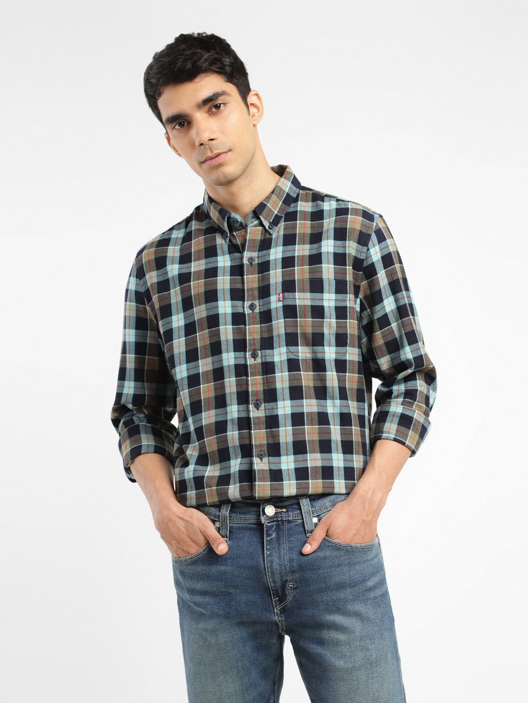 Men's Checkered Spread Collar Shirt
